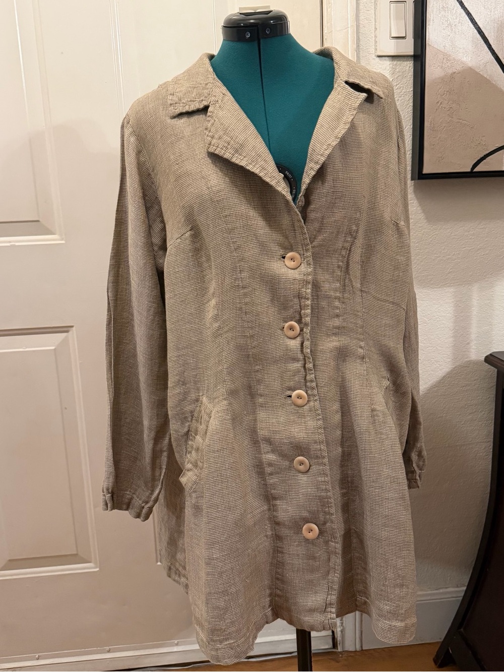 Flax Lightweight 100% Linen Beige Button-Front Trench Coat
